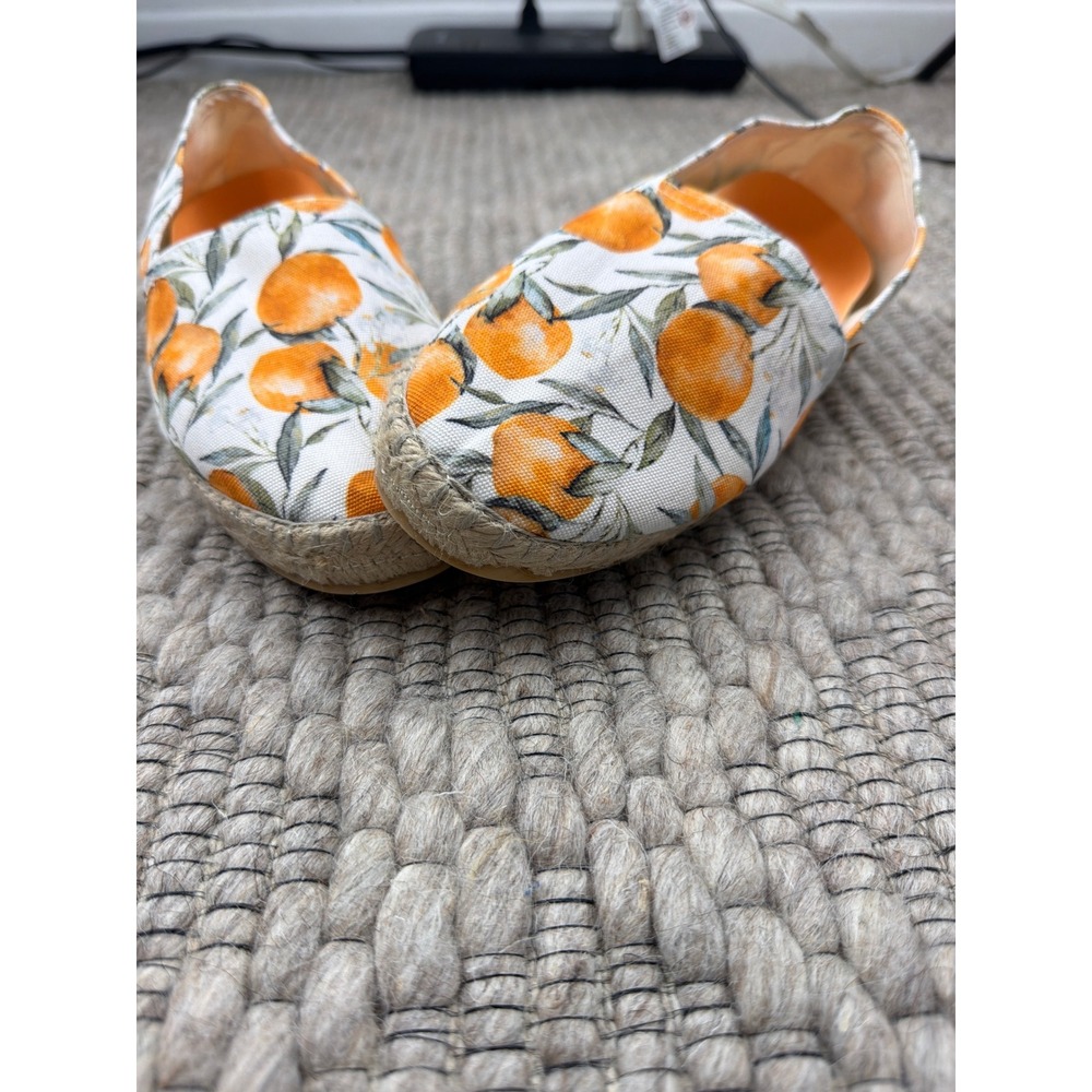 Artisanat Francais Espadrille‎ Flats Women 38 7.5 Orange Citrus Print Canvas